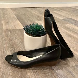 Cole Haan Peep Toe Black Wedge Shoes (9)